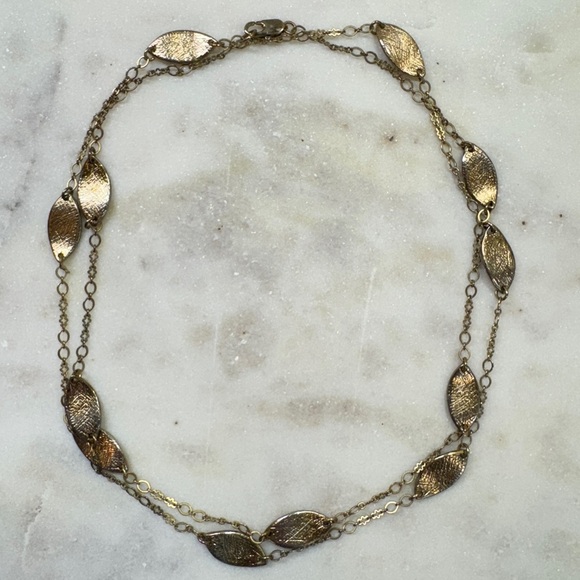 Textured Gold Tone Leaf Link Necklace - Picture 3 of 6